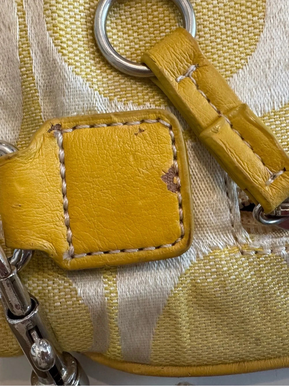 Coach Yellow Signature-Pattern Crossbody Bag with Canvas Strap